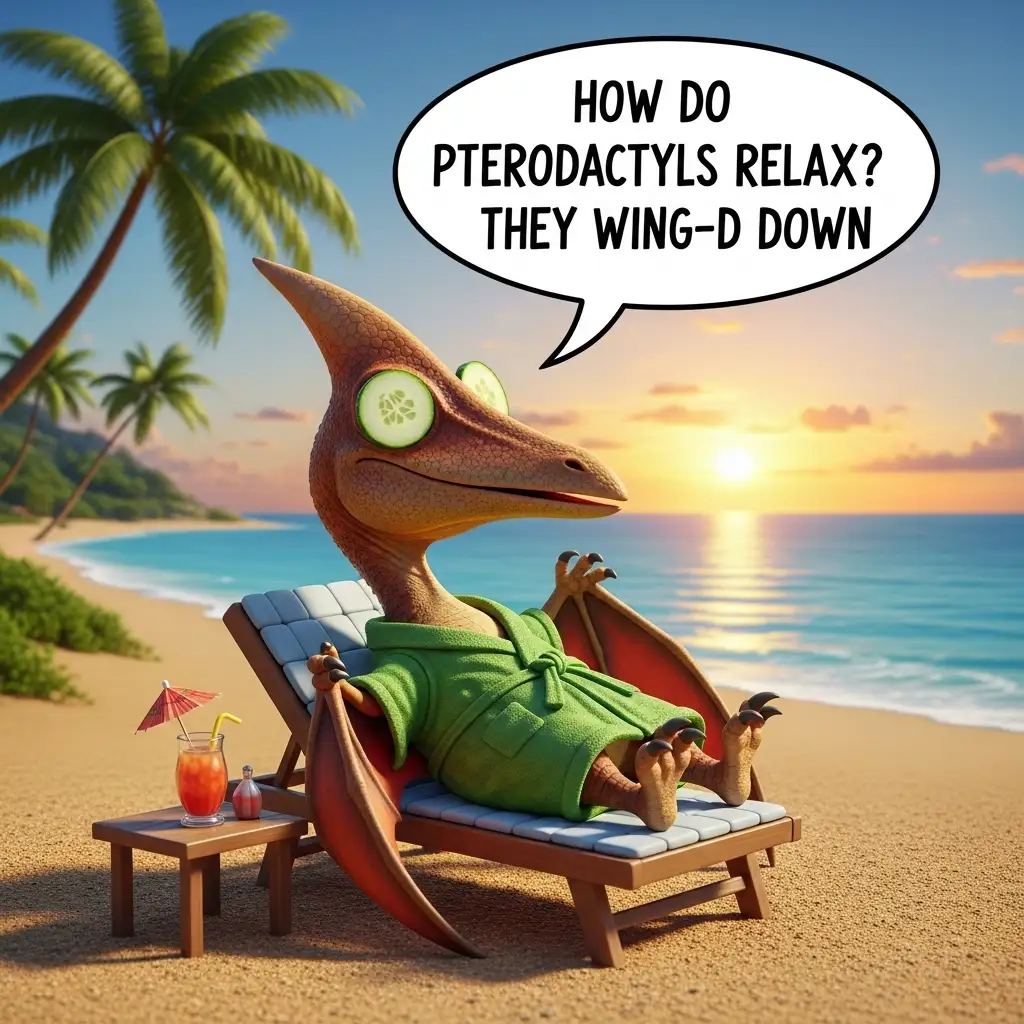 Funny Pterodactyl Jokes How do Pterodactyls relax They wing-d down.