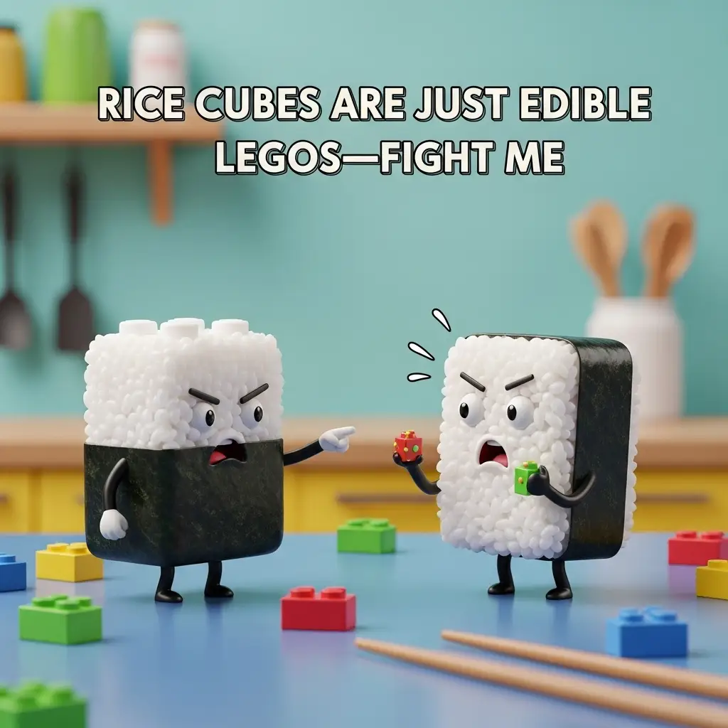 Funny musubi puns Rice cubes are just edible Legos—fight me.