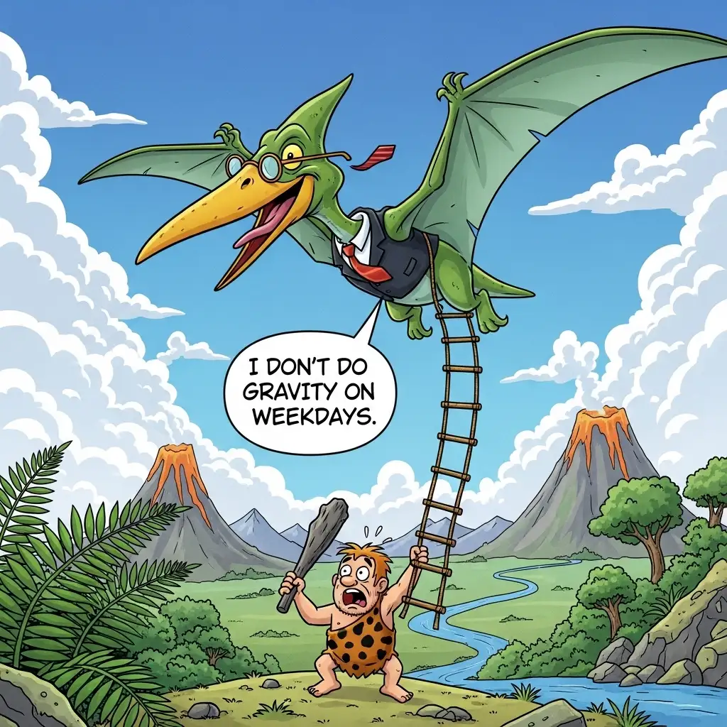Pterodactyl Jokes One-Liners I don’t do gravity on weekdays.